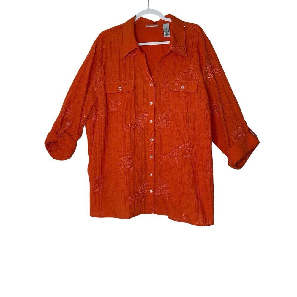 Liz & Me for Catherines Shirt Top Women 3X Plus floral Embroidered button up